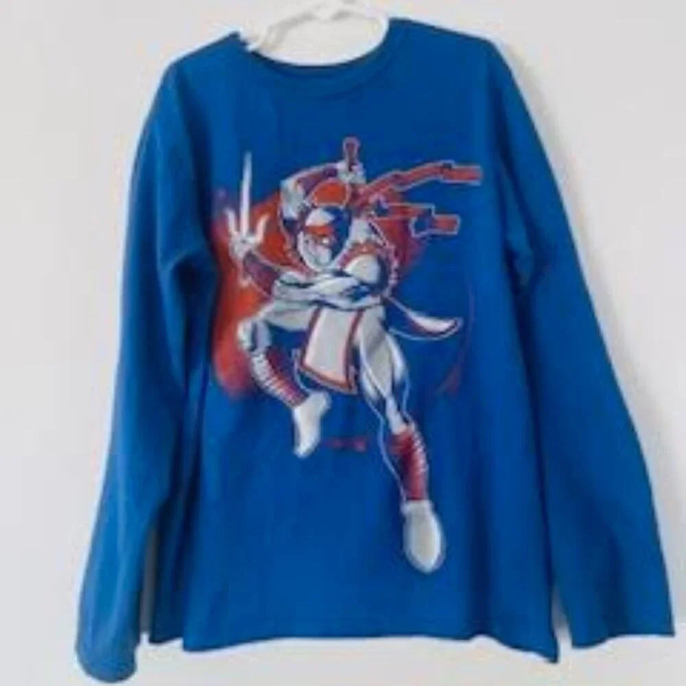 The Children’s Place Boys Long Sleeve Ninja Graphic Tee – Blue (Size M 7/8)